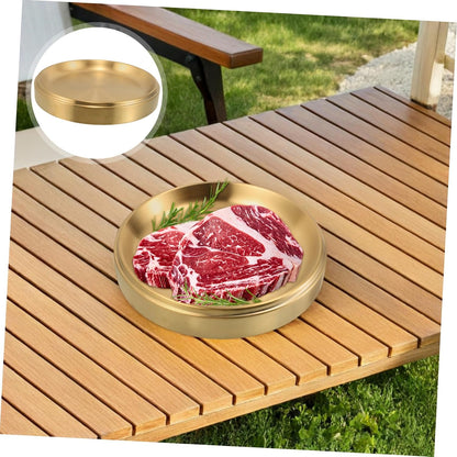 OUNONA Stackable Stainless Steel Griddle Plate for Bbq and Grilled Side Dishes Round Serving Tray for Food Prep and Outdoor Cooking Versatile and Space-saving Design