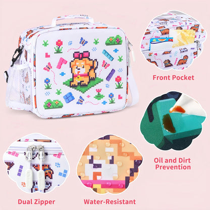 rockpapa Chill Kids Lunch Box Set with Leakproof 5.5 Cups Bento Box, Reusable Ice Pack, 14oz Insulated Water Bottle & Lunch Bag, BPA-Free Microwave Safe for School Boys Girls (Black Games)