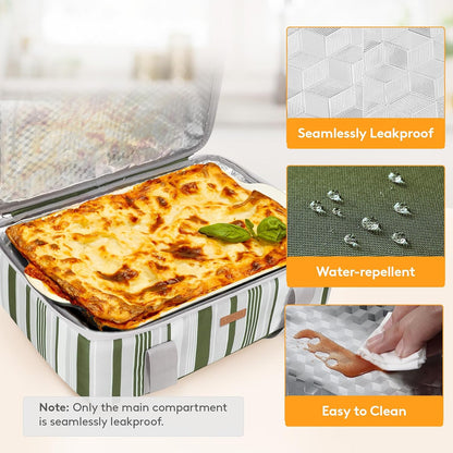 LUNCIA Insulated Single Decker Casserole Carrier, Lasagna Lugger Tote Keeps Food Hot or Cold, Thermal Lunch Bag for Potluck Parties, Picnic and Cookouts, Fits 9" x 13" Baking Dish, Black