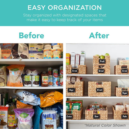 Best Choice Products Set of 4 9x12in Water Hyacinth Pantry Baskets, Woven Organizers w/Chalkboard Label, Chalk Marker - Natural