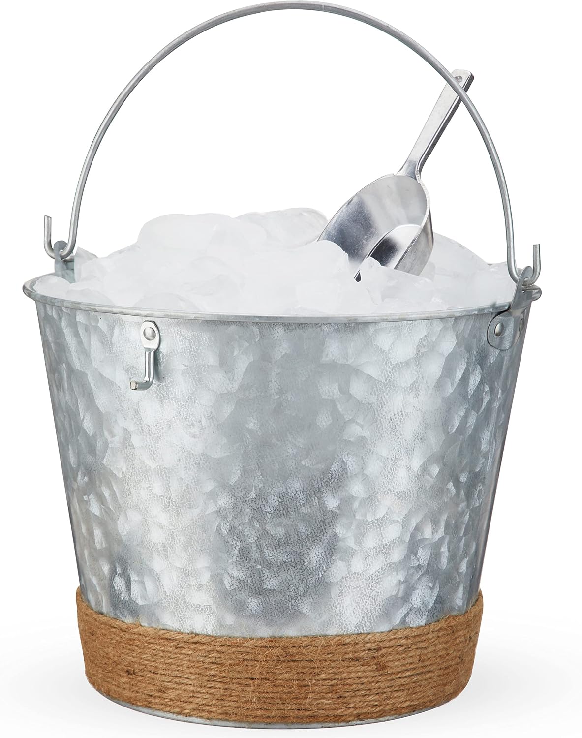 Twine Insulated Ice Bucket with Lid, Scoop & Handles for Beer, Wine, Champagne, Beverages, 1 Gal Galvanized Metal Bucket, Steel Ice Container for BBQs, Indoor & Outdoor Party Supplies, Bar Accessories