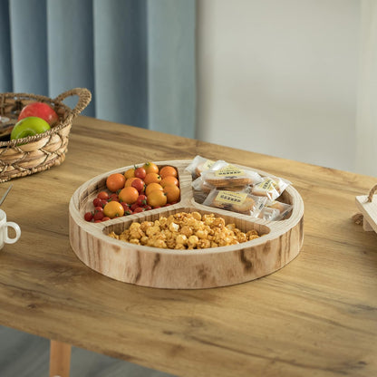 3 Sectional Round Veggie Tray with Lid – Divided Snack Tray for Dining Table, Vegetable Tray Platter, Sectioned Serving Tray for Parties, Kitchen Decoration