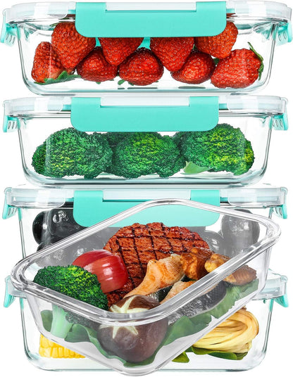 M MCIRCO [5-Packs, 36 Oz Glass Meal Prep Containers with Snap Locking Lids Glass Food Containers,Airtight Lunch Container,Microwave, Oven, Freezer and Dishwasher (4.5 Cup)