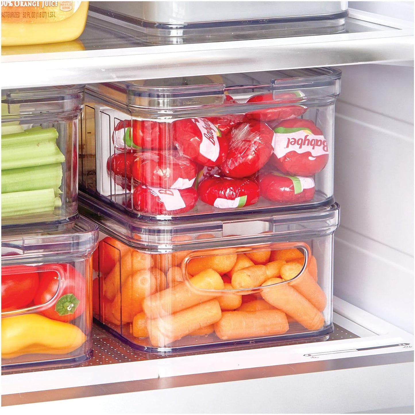 iDesign Stackable Fridge Organizer Bins with Lids for Fresh Produce - Set of 6 - Clear