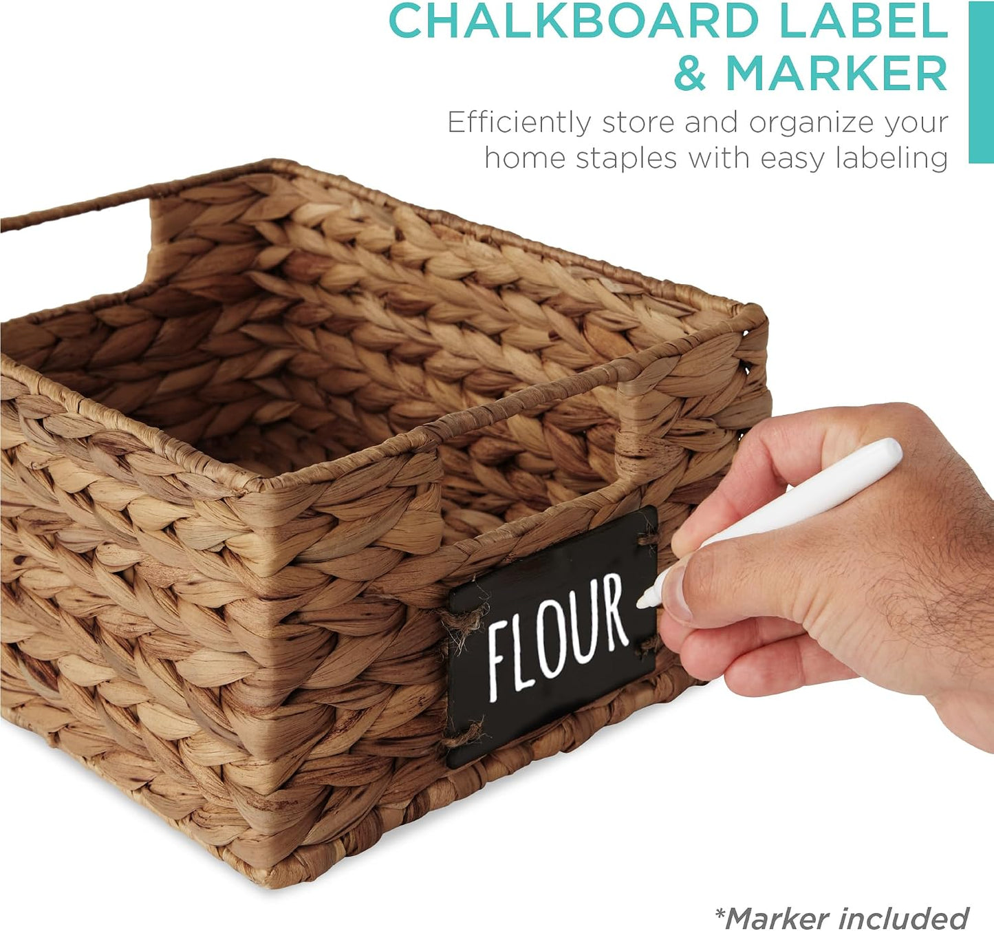 Best Choice Products Set of 4 9x12in Water Hyacinth Pantry Baskets, Woven Organizers w/Chalkboard Label, Chalk Marker - Natural