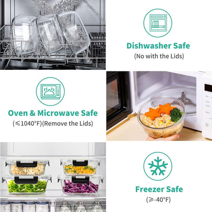 34pcs Glass Food Storage Containers with Lids Set, Airtight Glass Meal Prep Containers (17 Containers & 17 Lids), Leak Proof Lunch Container BPA-Free, Microwave, Oven, Freezer, Dishwasher Safe-Blue