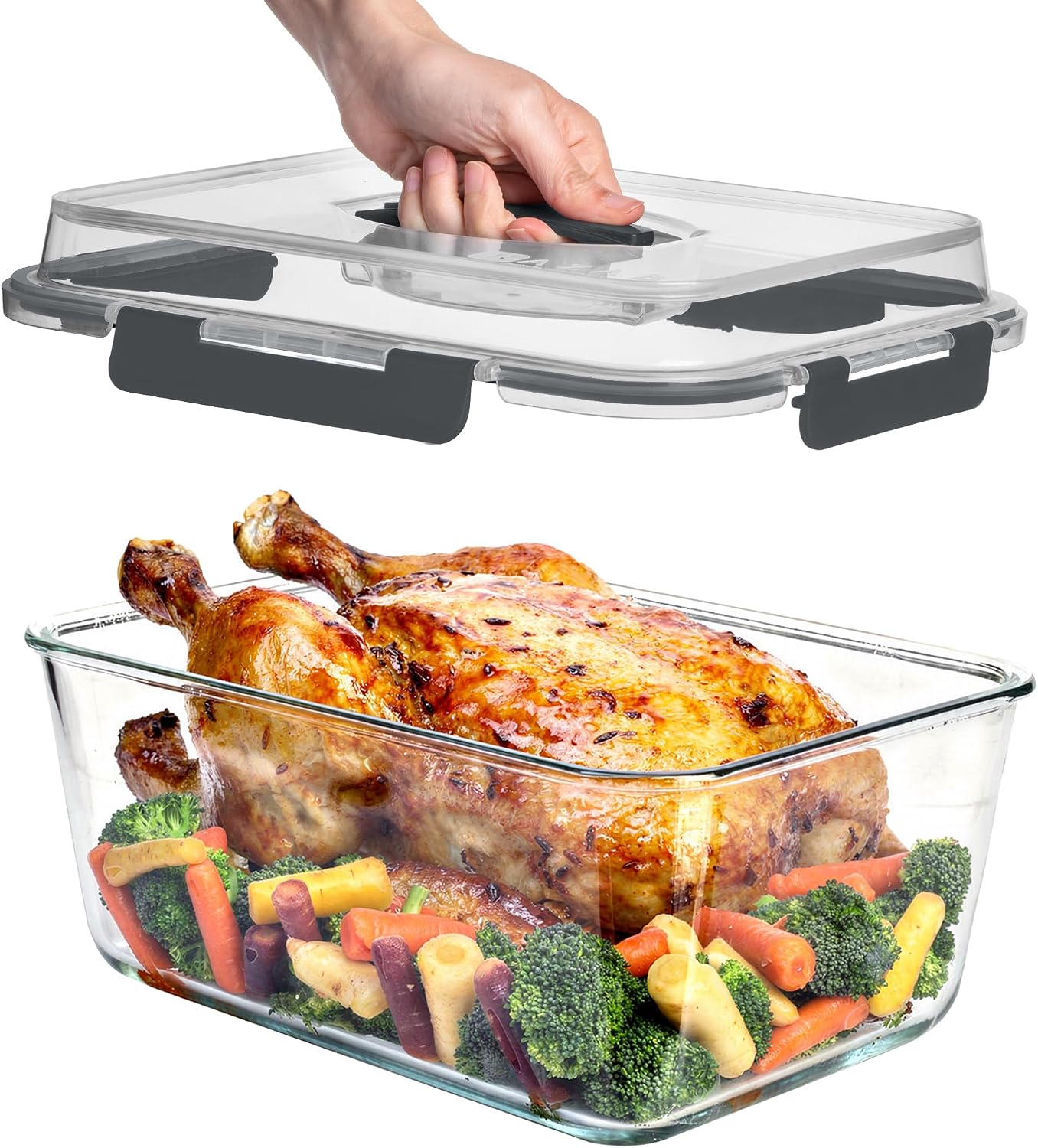 Razab 6500ml / 220 Oz / 28 Cups Extra Large Glass Food Storage Containers with Lids - Leakproof Glass Meal Prep Containers with Locking Lids for Roasting & Storing Leftover - Microwave & Oven Safe