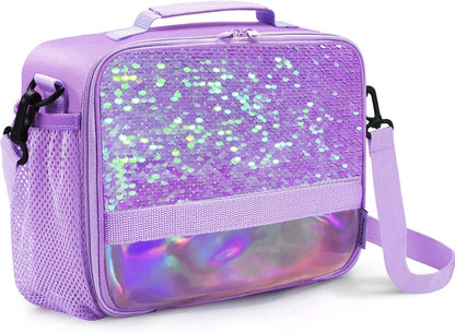 Cerbonny Kids Lunch Box, Insulated Lunch Bag for Girls and Boys, Durable Polyester with PEVA Lining, Adjustable Shoulder Strap, 10.8"L x 4"W x 8.8"H, 5 Pockets