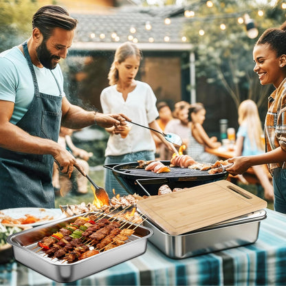 LemonRoad 4 in 1 Grill Prep Trays Sets, Grilling Prep and Serve Tray Large Stainless Steel Food Trays with Cutting Board for Outdoor Cooking Picnic Grilling BBQ Accessories Gift