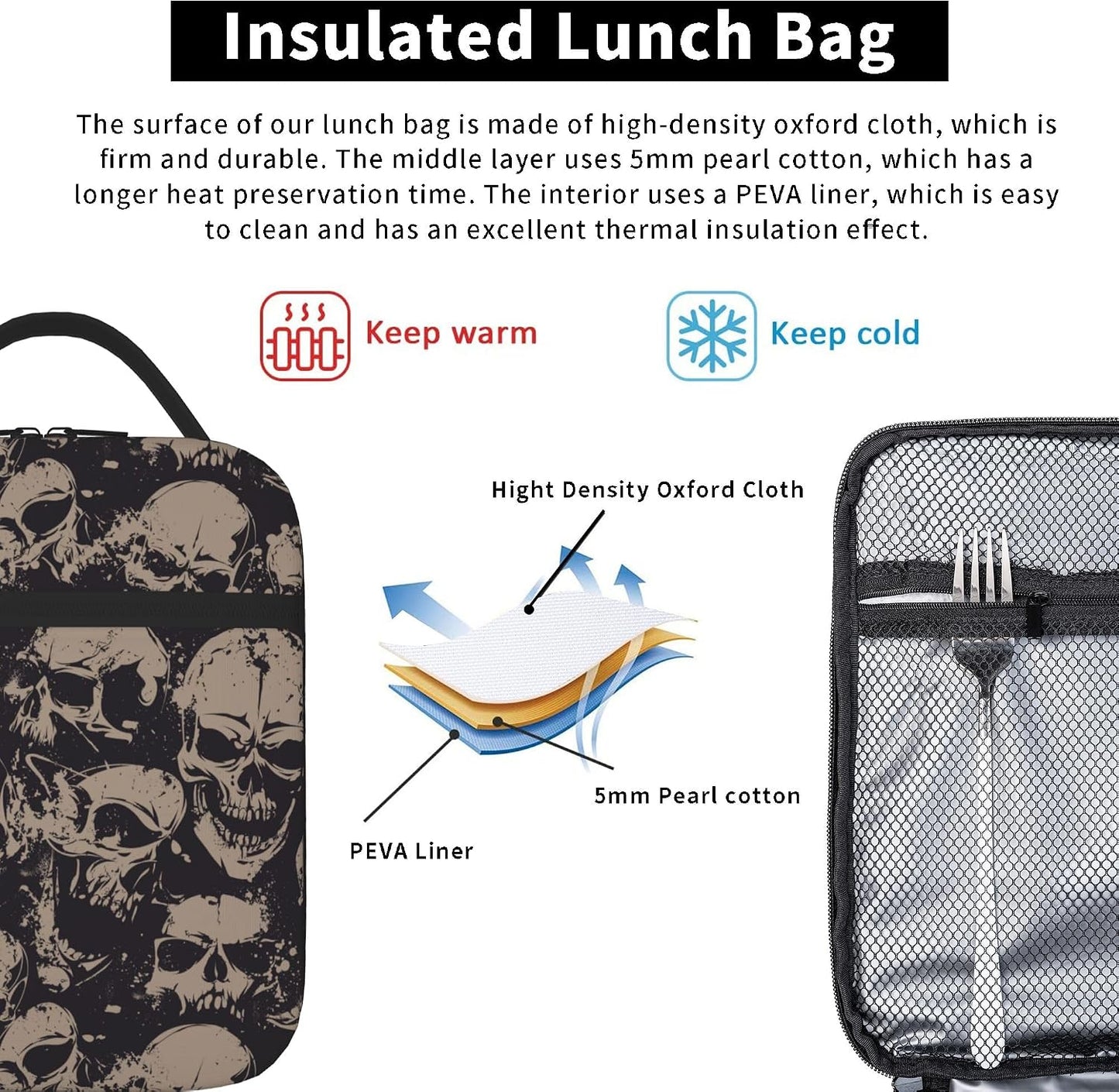 Dinosaur Volcano Insulated Lunch Bag for Women & Men, Reusable Leak-Proof Lunch Box with Cooler Compartment, Lunch Tote for Adults Work Travel Picnic Durable & Washable