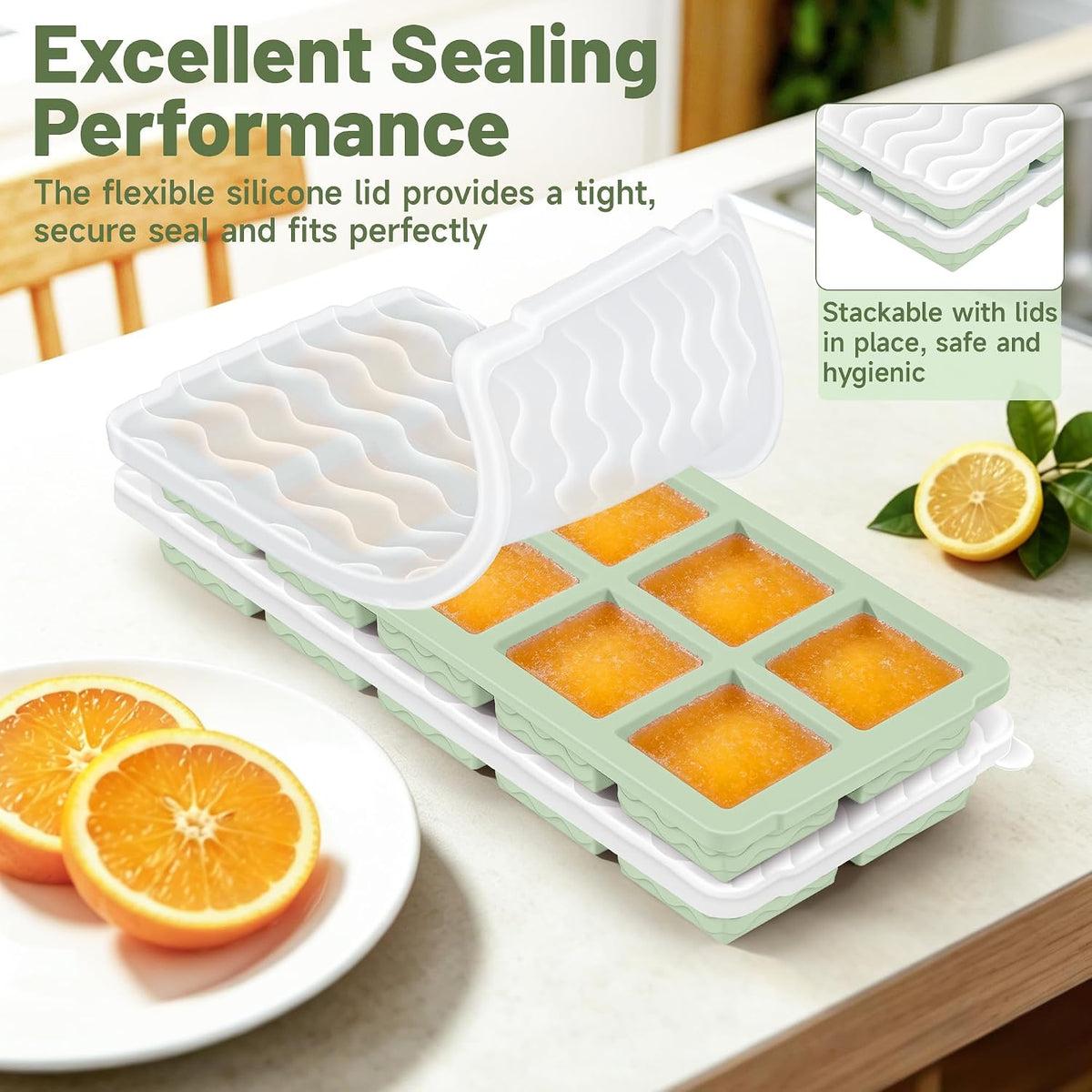 Silicone Freezer Trays with Lid for Soup, 1-Cup & 2-Cup Large Ice Cube Molds Food Storage Containers for Meal Prep, Freeze 500mL/250mL/125mL Portions – 2 Pack