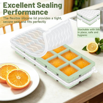 Silicone Freezer Trays with Lid for Soup, 1-Cup & 2-Cup Large Ice Cube Molds Food Storage Containers for Meal Prep, Freeze 500mL/250mL/125mL Portions – 2 Pack