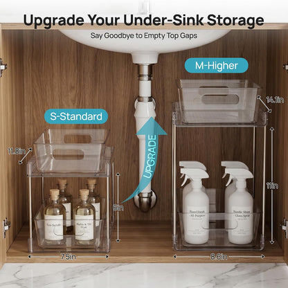 Vtopmart 4 Pack Bathroom Under Sink Organizers Organizer, 2 Tier Clear Pull-Out Organization (S-Standard)