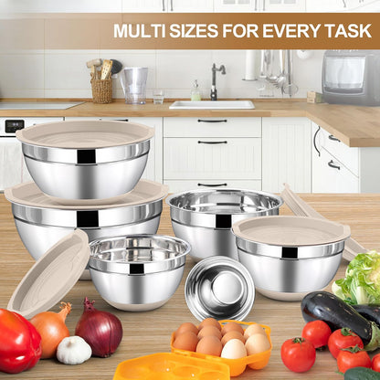 LIANYU Stainless Steel Mixing Bowls Sets of 6, Large 7, 3.5, 2.5, 2, 1.5, 1QT Size with Transparent Airtight Lids, Metal Nesting Serving Bowl Sets for Home Kitchen, Dishwasher & Freezer Safe, Black