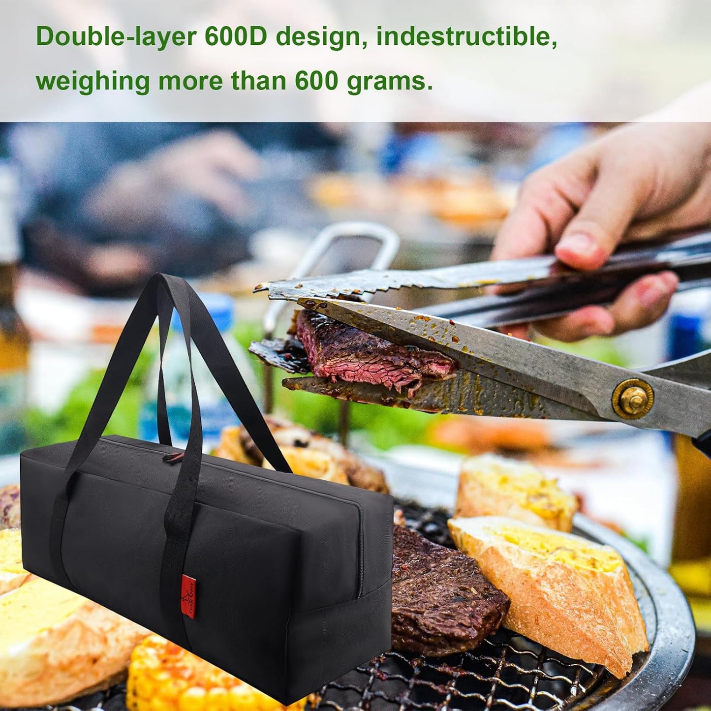 Grill Tool Organizer, BBQ Tool Storage Bag - 20" Heavy-Duty Storage Bag Waterproof 600D Oxford, Folding Design Gift for Camping, Tailgates, Outdoor BBQ Parties (20" Lx6 Wx5 H)