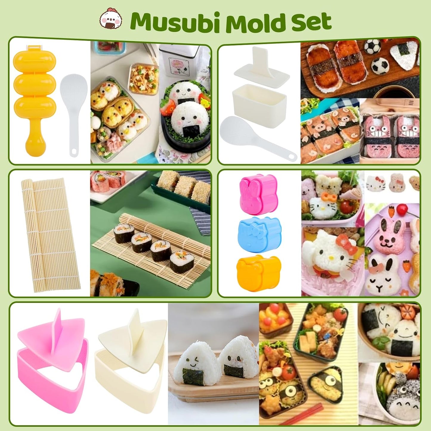Rice Ball Molds 21PCS Onigiri Mold Set Cute Animal Sushi Molds Rice Shaper Rice Ball Shaker Bento Box Accessories DIY with Nori Seaweed Punch Cutter Food Picks