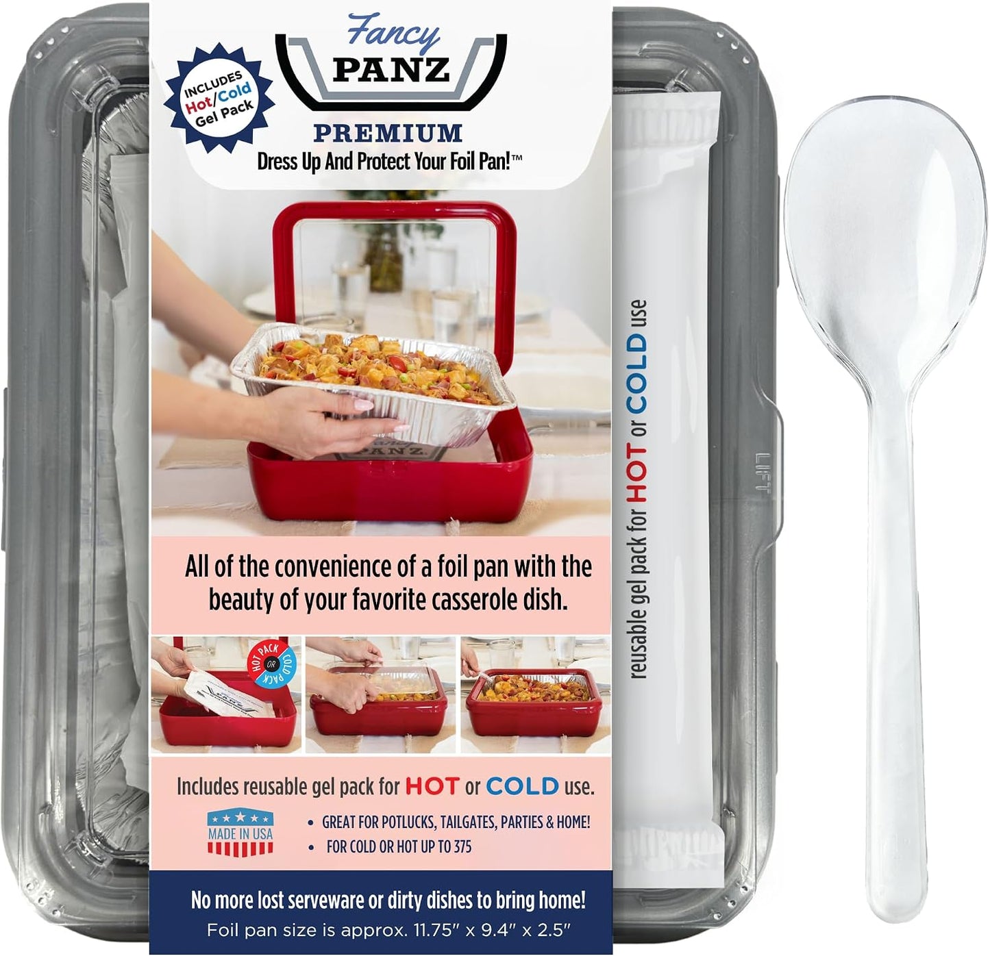 Fancy Panz Red Premium Aluminum Foil Pan Carrier with Secure Latch Lid - Reusable Casserole Carrier for Half Size Pans - Food Transport Holder for Potlucks, Parties, Tailgates & Entertaining