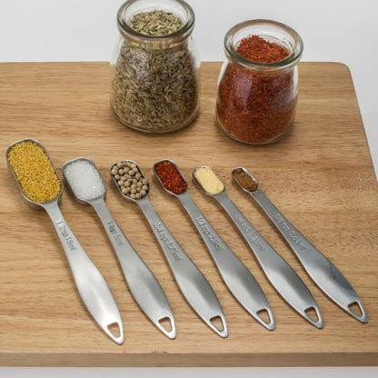 13-piece Measuring Cups and Spoons Set, 18/8 Stainless Steel Heavy Duty Ergonomic Handle with Ring Connector, Silver