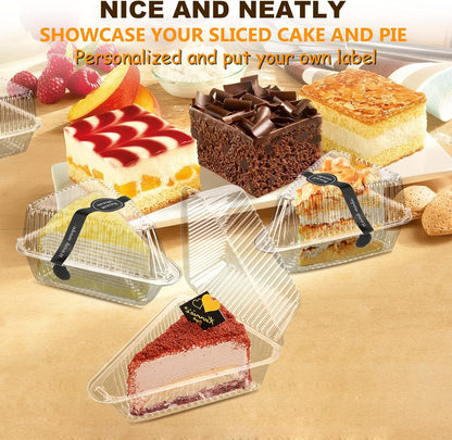 200 Pcs Thickened Cake Slice Containers with Lids Clear Plastic Hinged Cheesecake Containers Individual Disposable Triangle Cake Boxes for Pie Slice Cheesecake, Tres Leches, Flan, Desserts