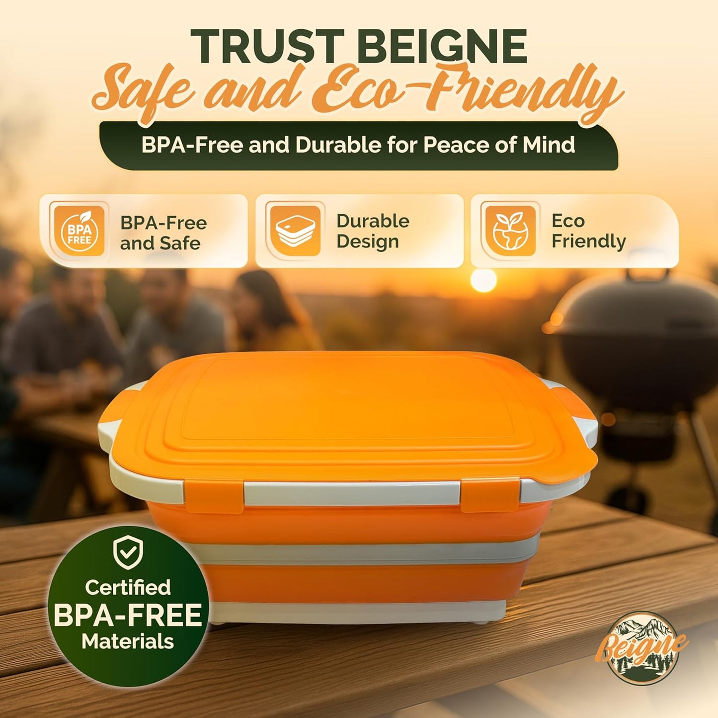 XL BBQ Prep Tub with Lid, XL Collapsible Marinating Container & Cutting Board - Foldable Food Basin for Meat - Grill Prep Station for Outdoor Cooking, Camping, BBQ, Food Storage Tray - 16L
