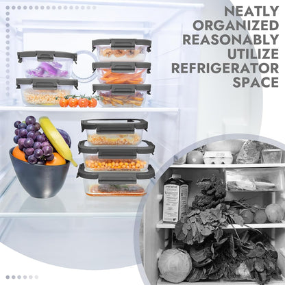 5-Pack Borosilicate Glass Containers with Tempered Glass Lids, 35.2oz/4.4 Cup Airtight Meal Prep Set, Microwave/Freezer Safe (Gray)