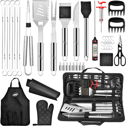 Kaluns Grilling Accessories, Dad Gifts for Fathers Day, Heavy Duty Stainless Steel Grill Set BBQ Grill Accessories for Outdoor Grill with Meat Thermometer, Case and Apron