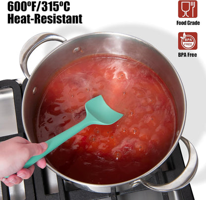 Heat Resistant Silicone Spoon Spatulas, Doosu 600°F High Temp Flexible Cooking Spoons Kitchen Spoonula Scratch-Proof for Mixing Stirring Scraping Serving Non-Stick Cookware (Set of 3, Multi-4)