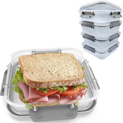 Biosmart Sandwich Container: 3 Pack Reusable, BPA Free Plastic Food Storage with Snap-Off, Leak-Proof Lid