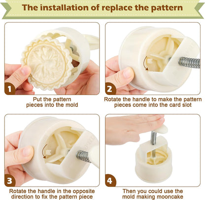 Luxiv 50g Mooncake Mold Set, 12 Patterns Round And Square Hand Press Molds