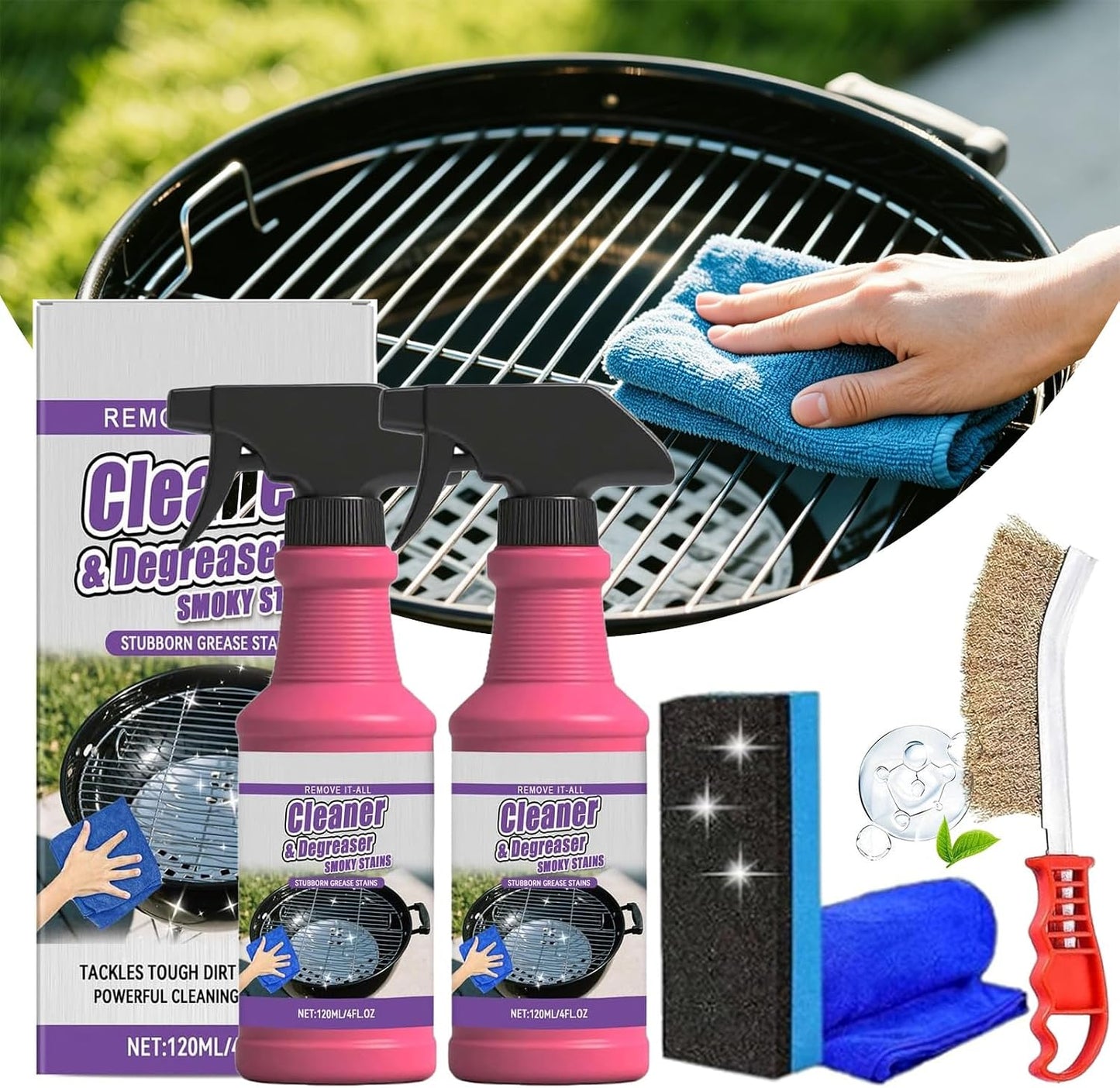 Fast-Acting Heavy-Duty Grill Degreaser Spray, Heavy Duty BBQ Grill Degreaser Cleaner, 120ml BBQ Degreaser for Outdoor Grills & Smokers, Removes Burnt Grease (1PC)