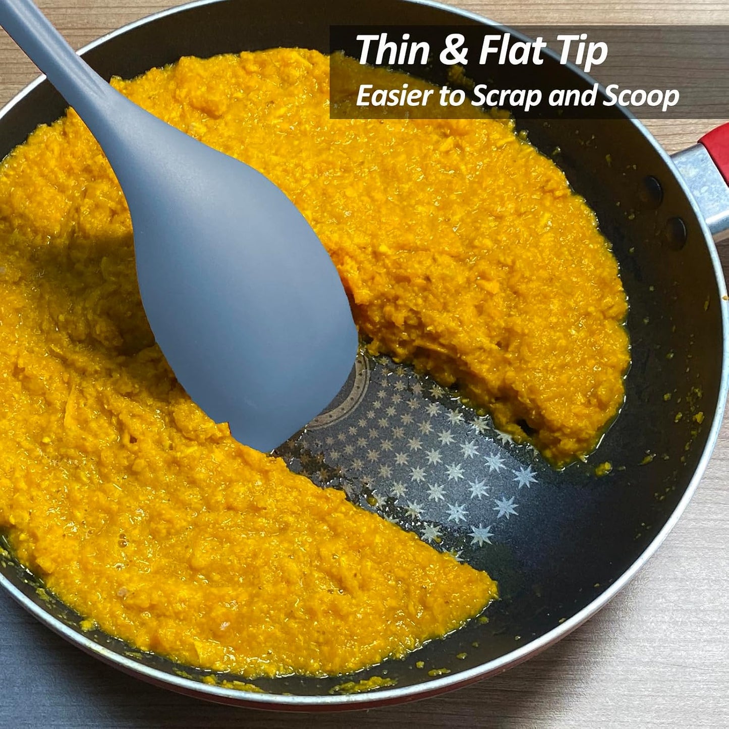 Large Silicone Cooking Spoon, Non-Stick Solid Spoon set with Deep Bolw and Measurement Mark for Mixing, Serving, Draining, Scooping, Scraping, Heat Resistant Kitchen Utensils, Black