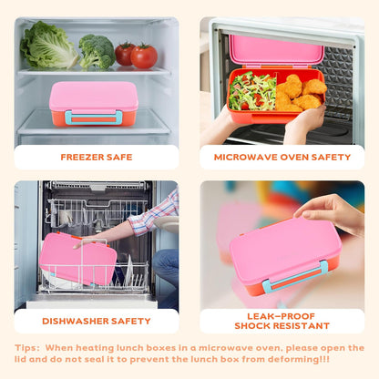 JXXM Bento Lunch Box for Kids With 8oz Thermo, Leakproof Bento Box with with 2 Compartments, Insulated Bottle, Lunch Bag, BPA Free Dishwasher Safe for School Girls Boys (Pink)