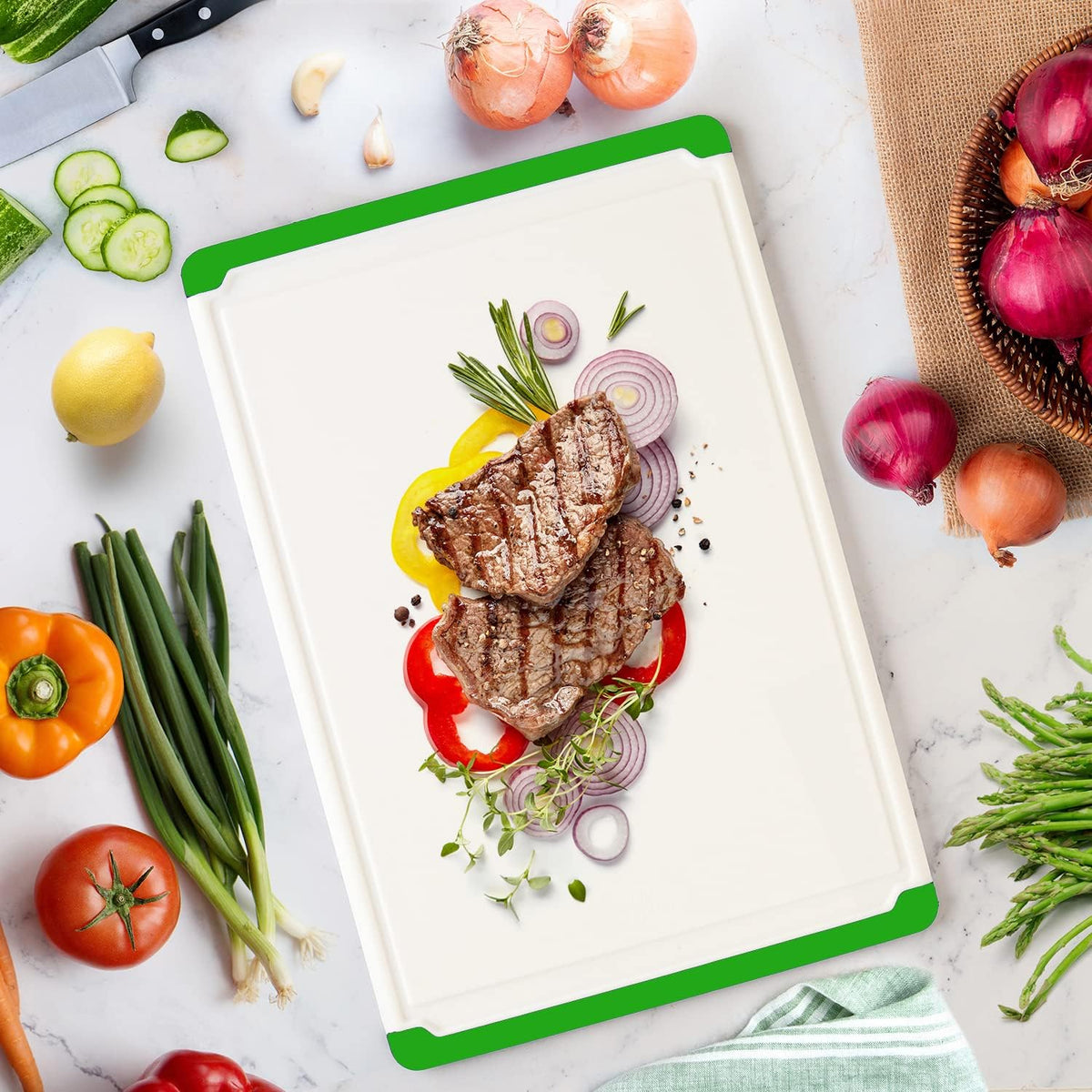 Plastic Cutting Board for Kitchen - Extra Large Cutting Board 18 Inch Reversible Chopping Board, Juice Groove, Non Slip Feet, Dishwasher Safe, BPA Free Large Cutting Board for Meat Vegetables Fruit
