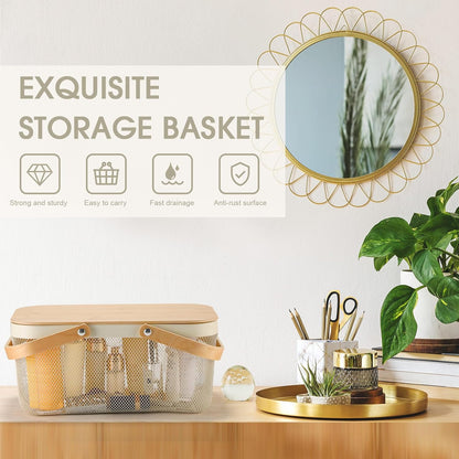 Jingmore 4 Pcs Metal Mesh Baskets with Lid, Stackable for Storage, Prevents Fruit Flies for Vegetable Fruit Kitchen Cabinet Picking Gathering Pantry Harvest Garden(16 Inch,Black)