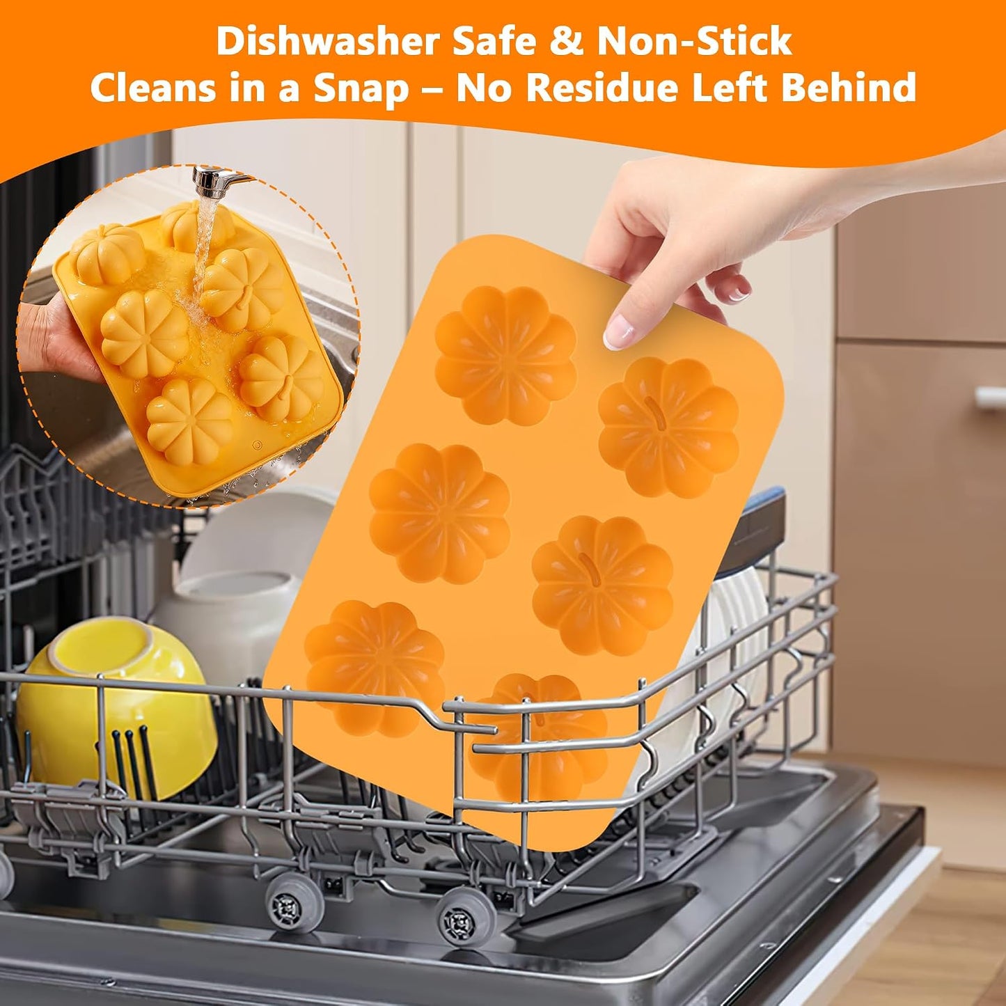 3-Pack 6-Cup Silicone Muffin Pans, Nonstick Cupcake Baking Molds, Muffin Cupcake Pans Molds for Baking, BPA/PFA-Free, Dishwasher & Oven Safe Pumpkin