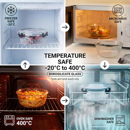 Glass Food Storage Containers with Lids, 12 Piece Glass Meal Prep Containers Set, Airtight Leakproof Snap Lock Lids, BPA-Free, Freezer Microwave Oven Dishwasher Safe, Ribbed Glass Containers