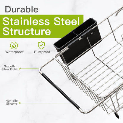 JASIWAY Dish Drying Rack in Sink, Expandable Stainless Steel Dish Drainers for Kitchen Counter, Dish Dryer Rack for Inside Sink, Over The Sink Dish Racks with Utensil Holder, Silver