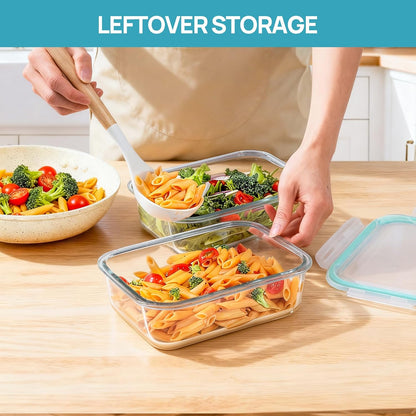 Vtopmart 2Pack 1860ml/63oz Large Glass Storage Containers with Lids, Meal Prep Food Container Set with Snap Airtight Lid for Baking, Microwave, Oven, Leak Proof, for Freezer, Dishwasher, Grey