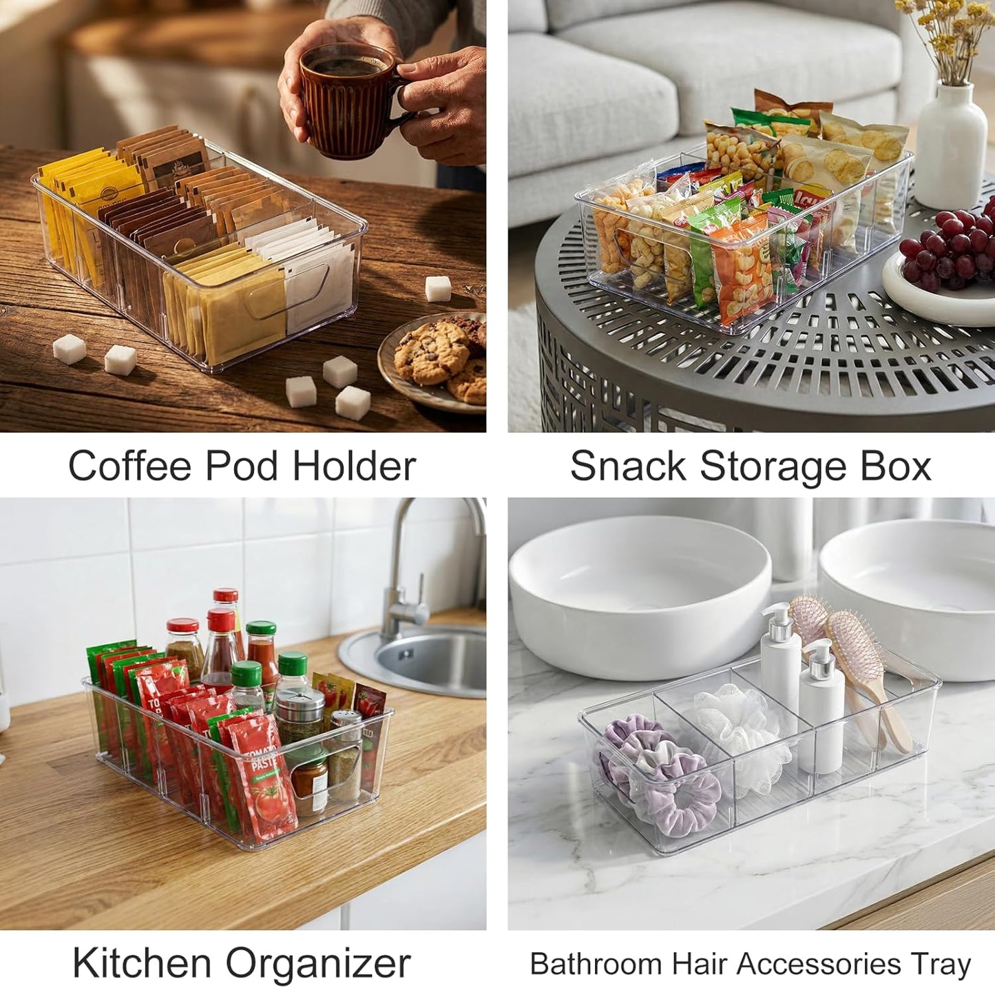2 Pcs Seasoning Packet Organizer with Detachable Dividers, Storage Organizer Box for Cabinet, Kitchen Snacks Spice Packets Organizer and packet organizer pantry