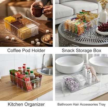 2 Pcs Seasoning Packet Organizer with Detachable Dividers, Storage Organizer Box for Cabinet, Kitchen Snacks Spice Packets Organizer and packet organizer pantry