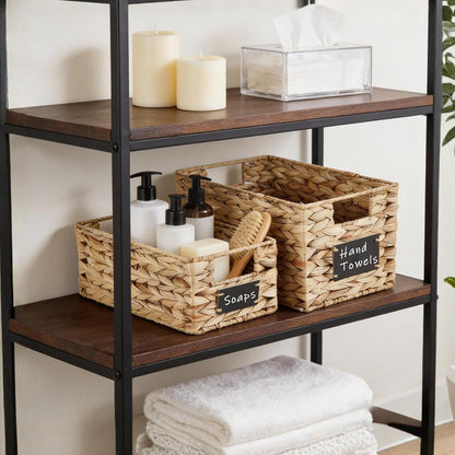 DECOMOMO Wicker Storage Baskets, Handwoven Pantry Baskets, Water Hyacinth Storage Baskets w/Chalkboard and Marker (Natural, Set of 2)