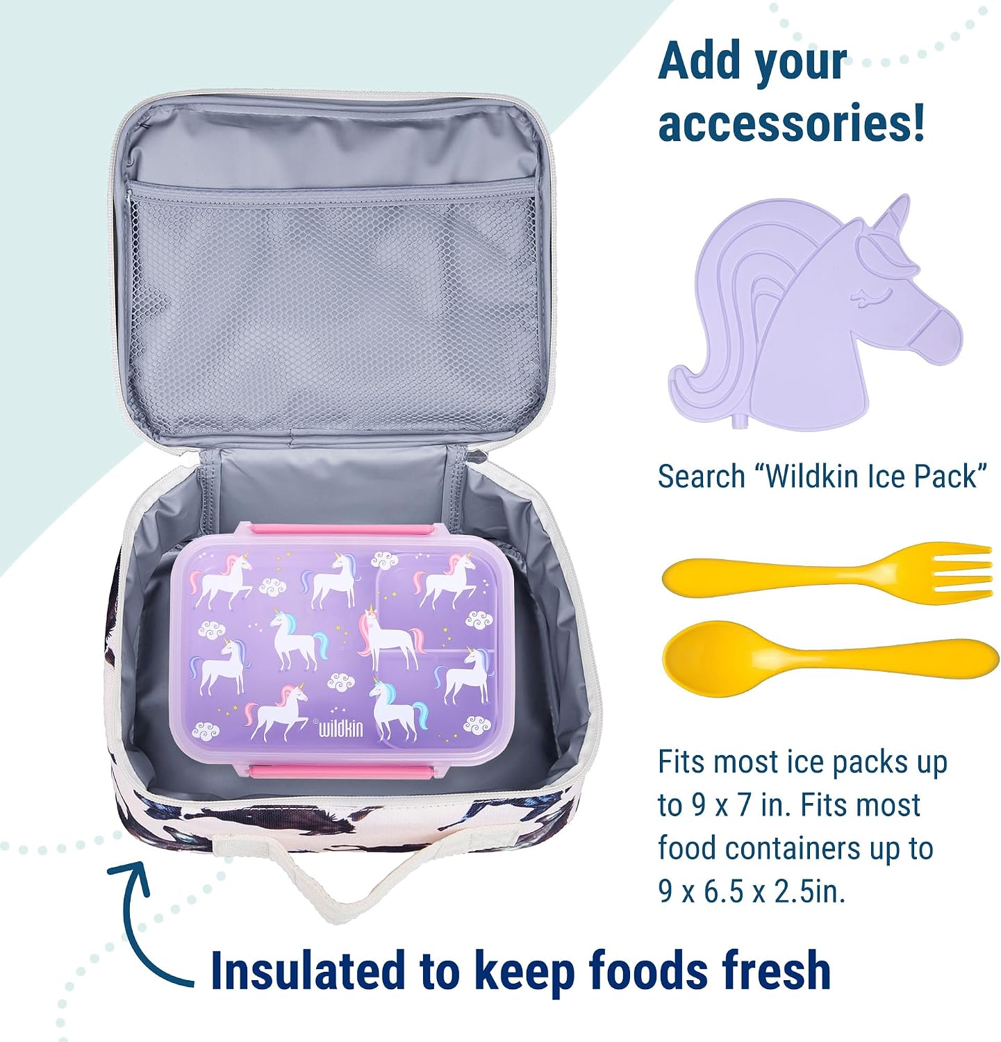 Wildkin Kids Insulated Lunch Box, Keeps Food Hot or Cold, BPA-Free with Mesh Pockets & Easy-Clean Lining – Ideal for School, Travel & Daycare – Holographic