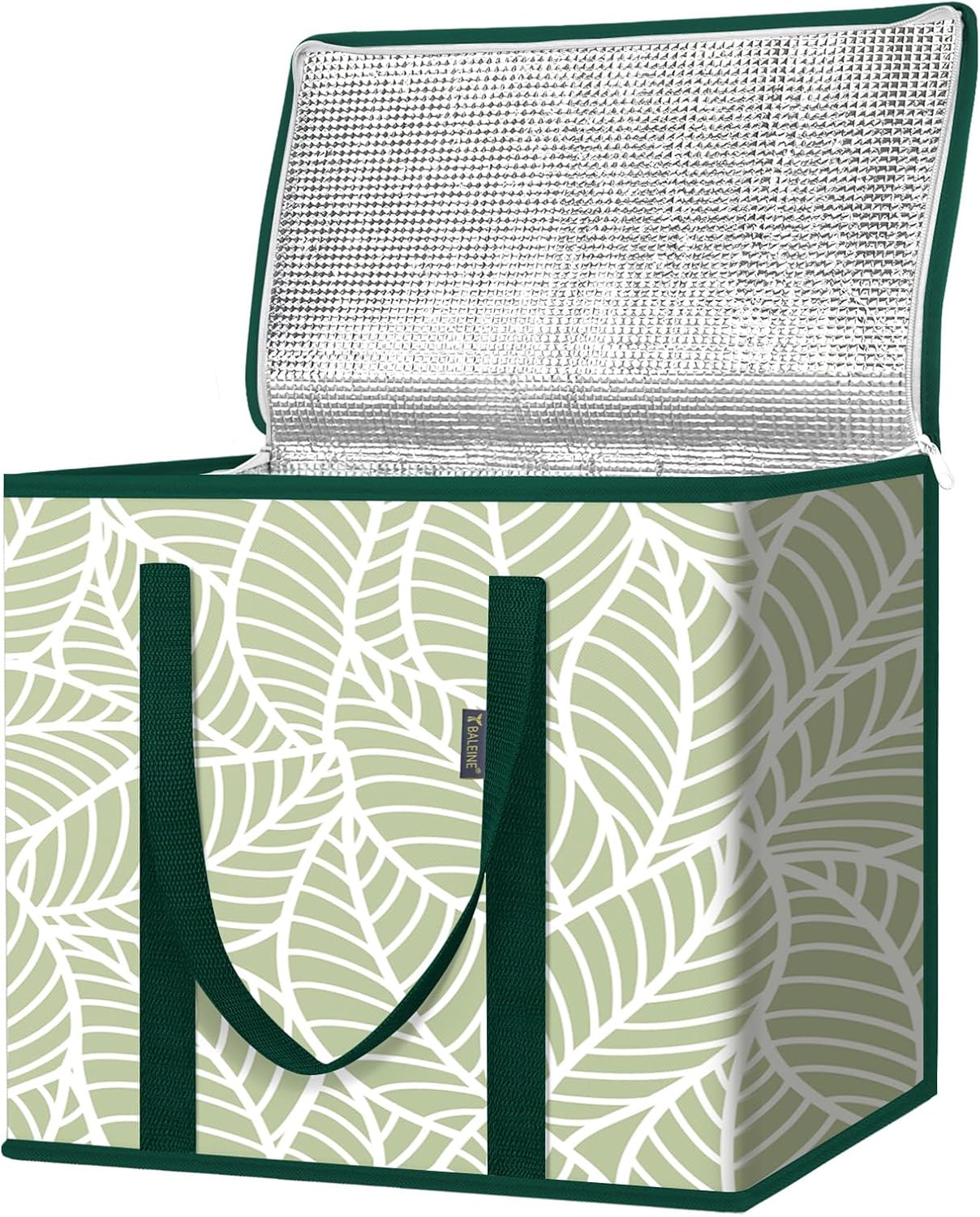 BALEINE 2Pk Insulated Reusable Grocery Bags, Collapsible Cooler Bag for Groceries, Heavy Duty Large Insulated Bag (16''x9''x13'', Antique Foliage)