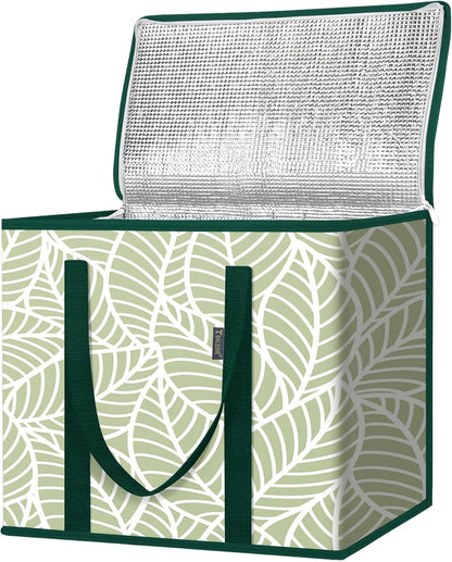 BALEINE 2Pk Insulated Reusable Grocery Bags, Collapsible Cooler Bag for Groceries, Heavy Duty Large Insulated Bag (16''x9''x13'', Antique Foliage)