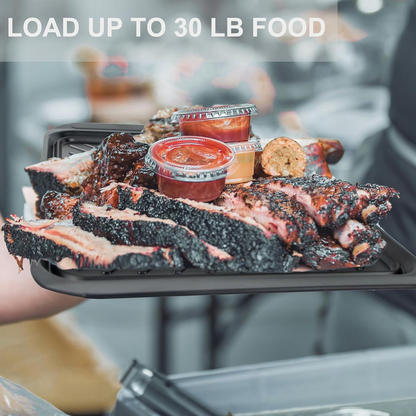 ECOIOU Large Grilling Prep and Serve Trays, 17.3" x 13" BBQ Platters for Raw and Cooked Food, Melamine Serving Trays for Food, Set of 2, Black and Red