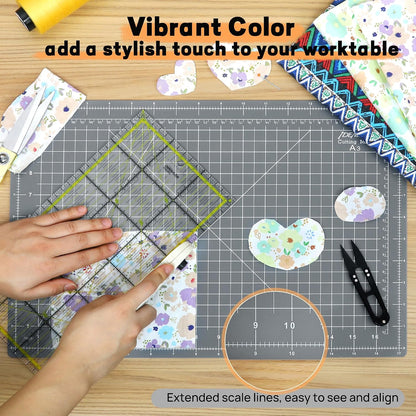 Self Healing Cutting Mat 18" x 12", A3 Double-Sided for Quilting & Sewing, Non-slip, 5-Ply Rotary Cutting Mat for Crafts Cutting Fabric Scrapbooking, and Small Modeling Projects, Anthracite Gray