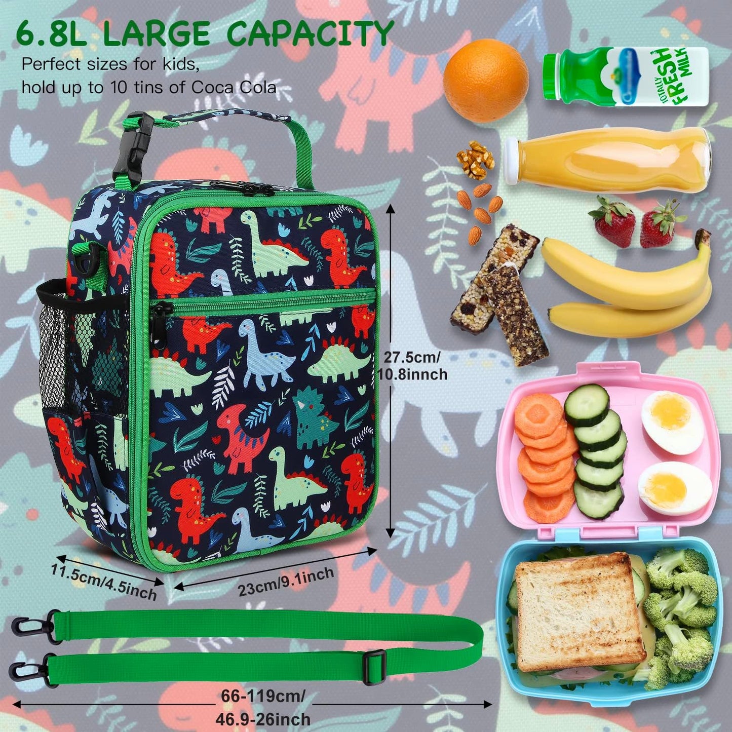 Kids Insulated Lunch Box Bag, Thermal Picnic Cool Bags with Adjustable Strap for Adults Children Women Men Boys Girls School Work (CAM-Blue)