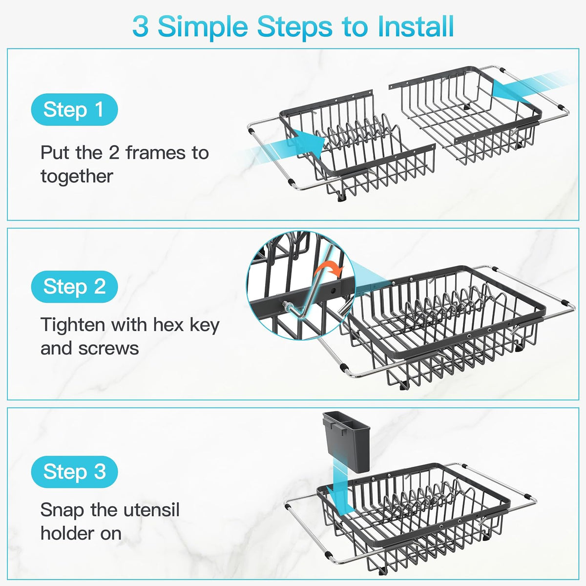 JASIWAY Dish Drying Rack in Sink, Dish Drainer with Cup and Utensil Holder