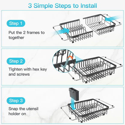 JASIWAY Dish Drying Rack in Sink, Dish Drainer with Cup and Utensil Holder