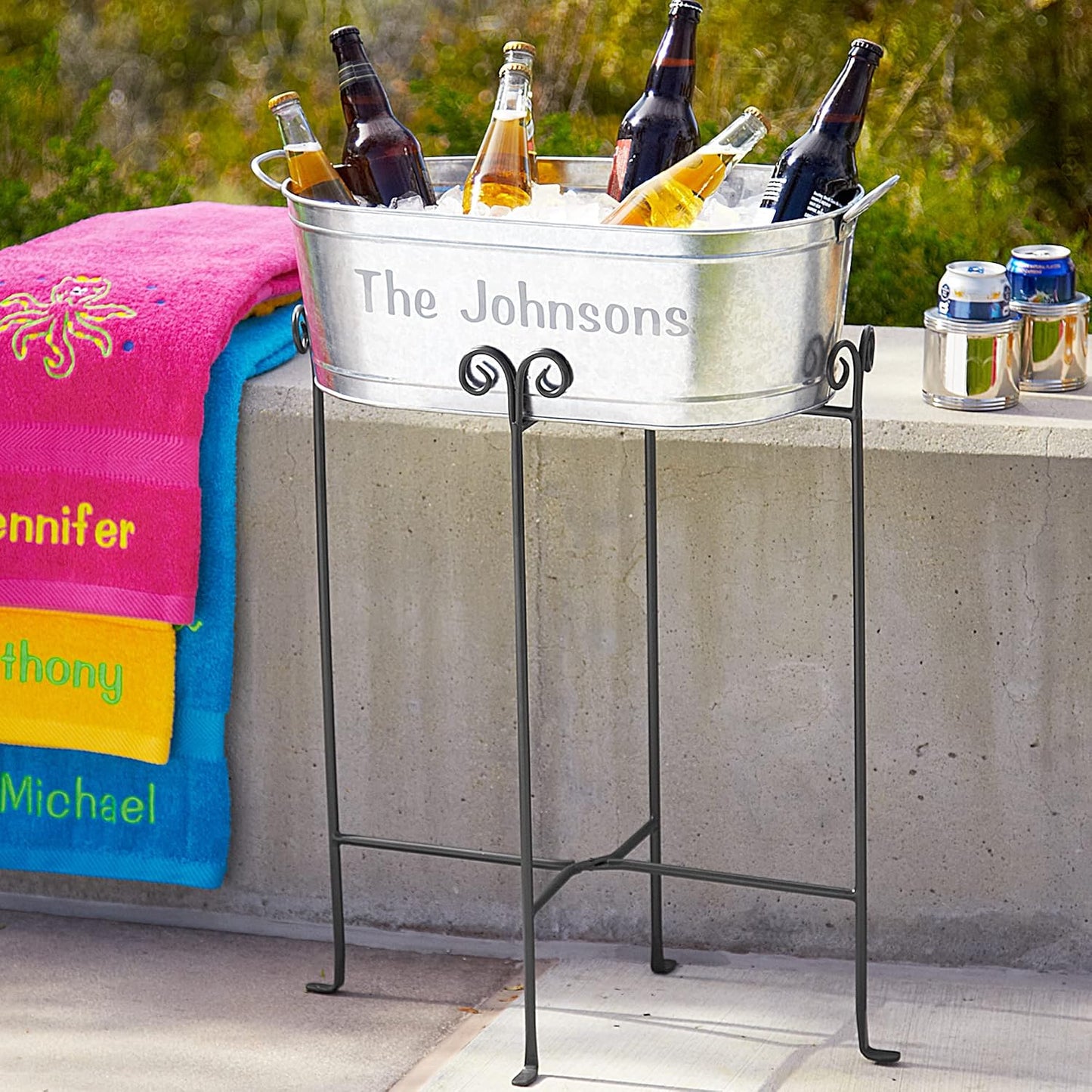 Let's Make Memories Personalized Beverage Tub - Custom Beverage Tub - Customize With Name & initial - Galvanized Drink Tub - 20 ¾"L x 11 ¾"W x 7" H - 5.5 Gallons